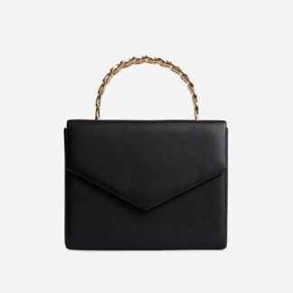 Joti Diamante Chain Handle Grab Bag In Black Faux Leather,, Black