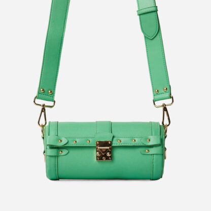 Sueno Chain Detail Tube Shaped Cross Body Bag In Green Faux Leather,, Green