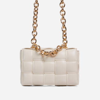 Jackson Chain Detail Quilted Shoulder Bag In Nude Faux Leather,, Nude