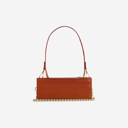 Borah Chain Detail Rectangle Shoulder Bag In Brown Faux Leather,, Brown