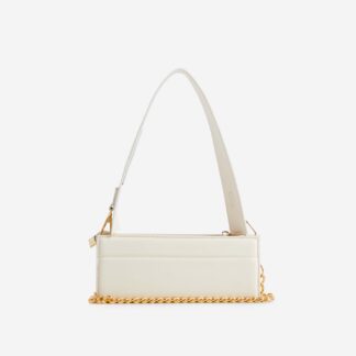 Borah Chain Detail Rectangle Shoulder Bag In Cream Nude Faux Leather,, Nude