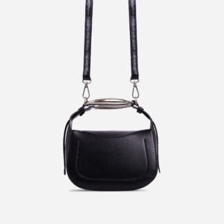 Simone Ring Handle Detail Cross Body Saddle Bag In Black Faux Leather,, Black