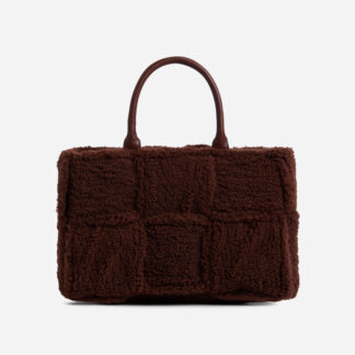 Dougie Woven Shopper Bag In Brown Faux Shearling,, Brown