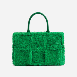 Dougie Woven Shopper Bag In Green Faux Shearling,, Green