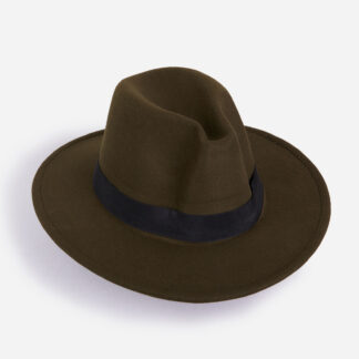 Felt Fedora Hat In Khaki Green,, Green