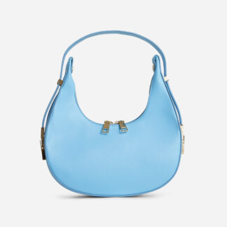 Singe Side Buckle Detail Shoulder Bag In Blue Faux Leather,, Blue