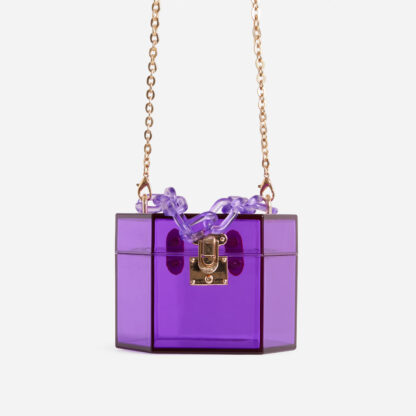 Robbie Cross Body Box Bag In Purple Perspex,, Purple