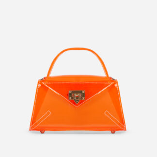 Mingo Clasp Detail Envelope Grab Bag In Orange Perspex,, Orange