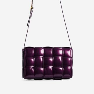 Effie Woven Detail Triangle Buckle Strap Cross Body Bag In Purple Patent,, Purple