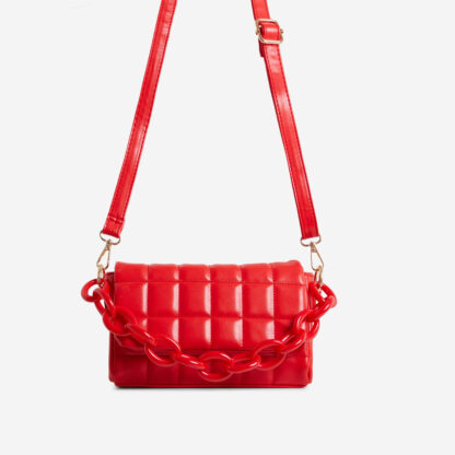 Fifi Perspex Chain Detail Cross Body Bag In Quilted Red Faux Leather,, Red