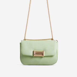 Gala Chain Strap Cross Body Bag In Green Faux Leather,, Green