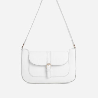 Jade Buckle Detail Shoulder Bag In White Croc Print Faux Leather,, White