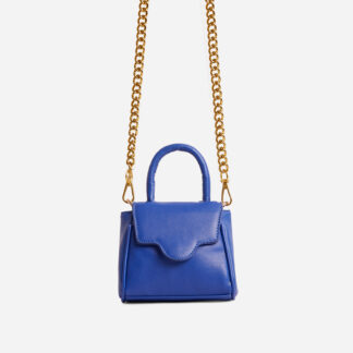 Darcie Chain Strap Cross Body Mini Grab Bag In Blue Faux Leather,, Blue