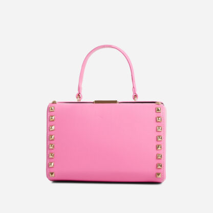 Wonda Studded Detail Top Handle Grab Bag In Pink Faux Leather,, Pink