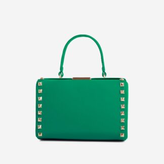 Wonda Studded Detail Top Handle Grab Bag In Green Faux Leather,, Green