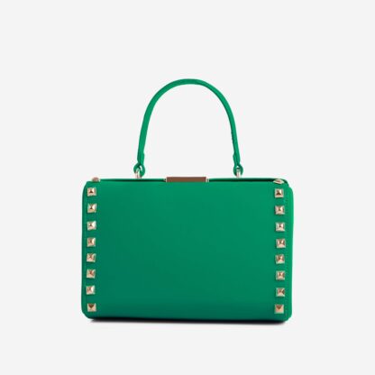 Wonda Studded Detail Top Handle Grab Bag In Green Faux Leather,, Green