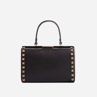 Wonda Studded Detail Top Handle Grab Bag In Black Faux Leather,, Black