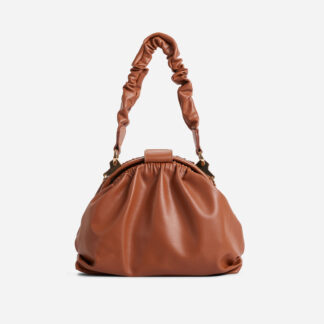 Kirk Round Ruched Top Handle Bag In Nude Faux Leather,, Nude