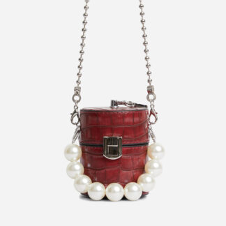 Angie Pearl Handle Round Mini Bag In Red Patent,, Red