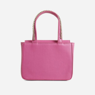 Yasir Diamante Handle Detail Mini Bag In Pink Faux Leather,, Pink