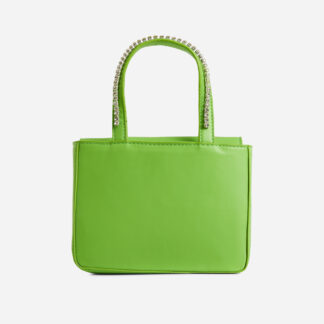 Yasir Diamante Handle Detail Mini Bag In Green Faux Leather,, Green