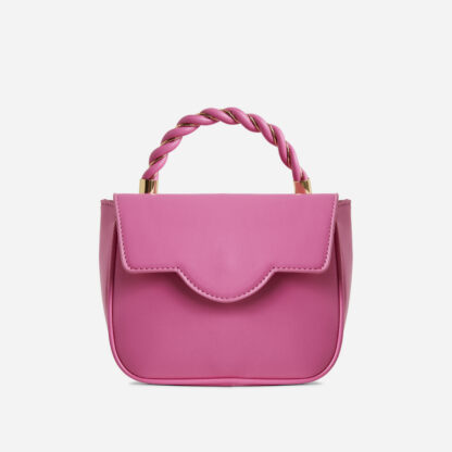 Emila Twisted Metallic Handle Mini Grab Bag In Pink Faux Leather,, Pink