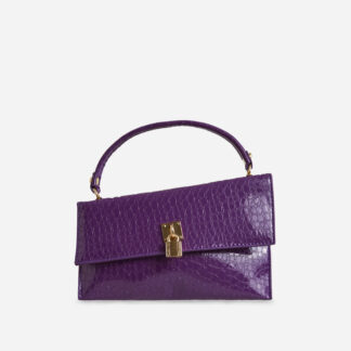 Thompson Asymmetric Padlock Detail Grab Bag In Purple Croc Print Faux Leather,, Purple