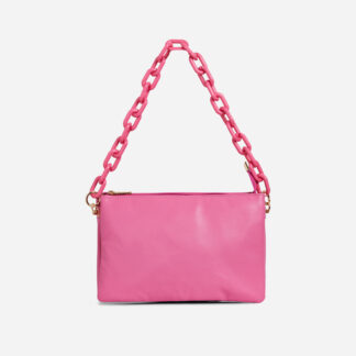 Paulie Perspex Chain Strap Shoulder Bag In Pink Faux Leather,, Pink