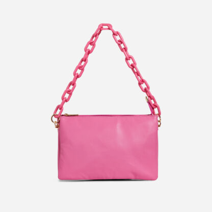 Paulie Perspex Chain Strap Shoulder Bag In Pink Faux Leather,, Pink