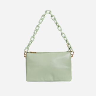 Paulie Perspex Chain Strap Shoulder Bag In Green Faux Leather,, Green