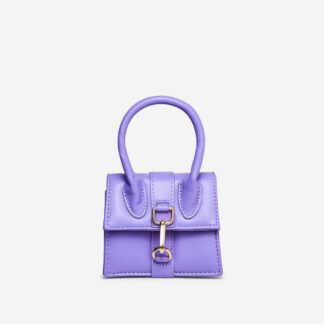 Payee Clasp Detail Top Handle Mini Bag In Purple Faux Leather,, Purple