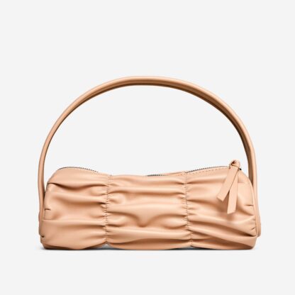 Weekender Ruched Detail Baguette Shoulder Bag In Nude Faux Leather,, Nude