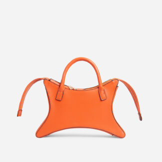 Ike Shaped Grab Bag In Orange Faux Leather,, Orange