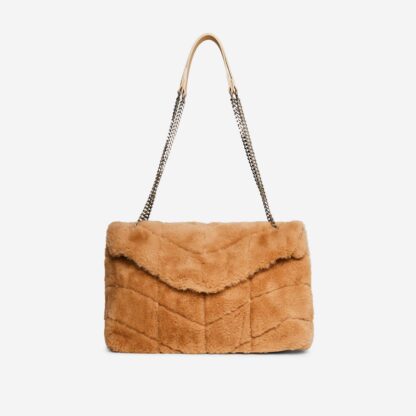 Fizz Zig Zag Detail Chain Strap Shoulder Bag In Nude Faux Fur,, Nude