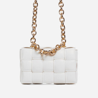 Jackson Chain Detail Quilted Shoulder Bag In White Faux Leather,, White