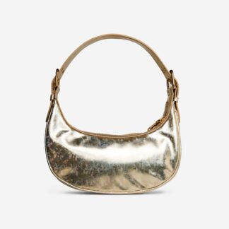 Jewel Shaped Shoulder Bag In Gold Holographic Faux Leather,, Gold