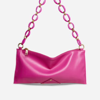 Jordie Perspex Chain Strap Slouch Shoulder Bag In Pink Faux Leather,, Pink