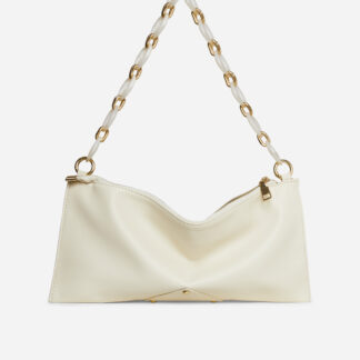 Jordie Perspex Chain Strap Slouch Shoulder Bag In Cream Nude Faux Leather,, Nude