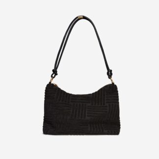 Carla Knotted Strap Shoulder Bag In Black Terry Towel Fabric,, Black