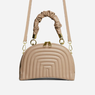 Yara Ruched Handle Detail Embossed Grab Bag In Nude Faux Leather,, Nude