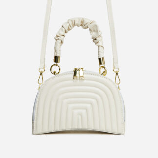 Yara Ruched Handle Detail Embossed Grab Bag In White Faux Leather,, White