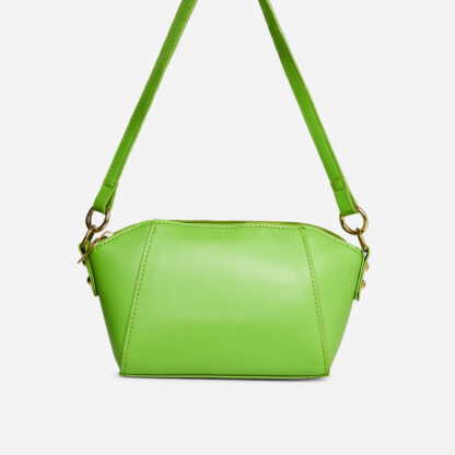 Mulla Shaped Cross Body Bag In Green Faux Leather,, Green