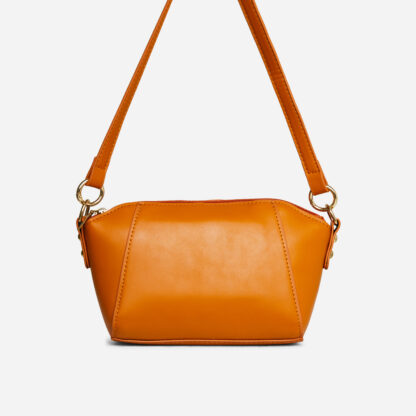 Mulla Shaped Cross Body Bag In Orange Faux Leather,, Orange