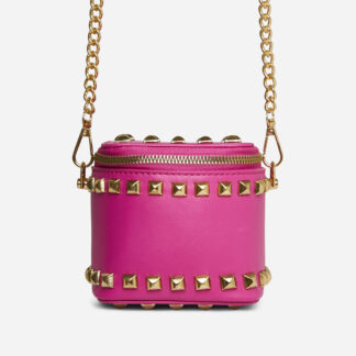 Narna Studded Detail Vanity Box Cross Body Bag In Pink Faux Leather,, Pink