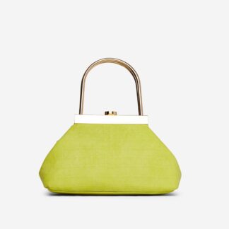 Porter Clasp Detail Top Handle Pouch Bag In Green Croc Print Faux Suede,, Green