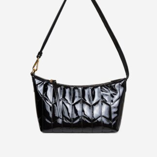 Soda Quilted Detail Shaped Shoulder Bag In Black Patent,, Black