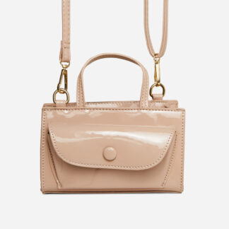 Saint Top Handle Cross Body Saddle Bag In Nude Patent,, Nude