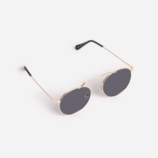 Brow Bar Detail Round Sunglasses In Black,, Black