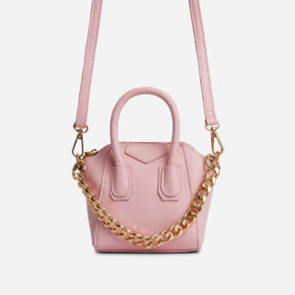 Jorge Chain Detail Mini Tote Bag In Pink Faux Leather,, Pink