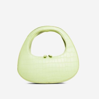 Alba Shaped Shoulder Bag In Green Croc Print Faux Leather,, Green